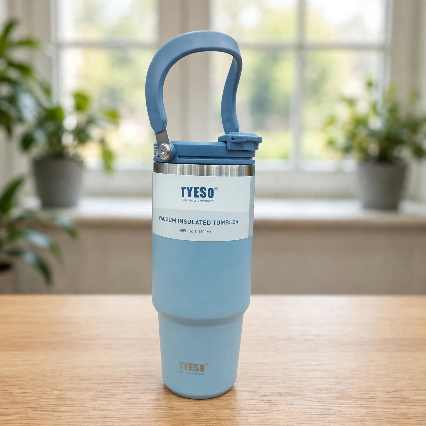 TYESO 40oz (1200ML) Vacuum Insulated Stainless Steel Tumbler with Swing Carry Handle — Pastel Blue