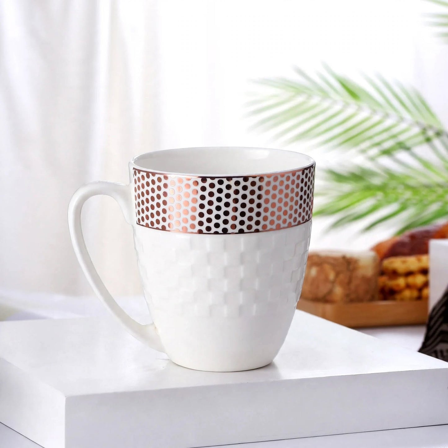 Modern Polka Dot Ceramic Mug – 350ml Embossed Checkerboard Porcelain Coffee and Tea Cup