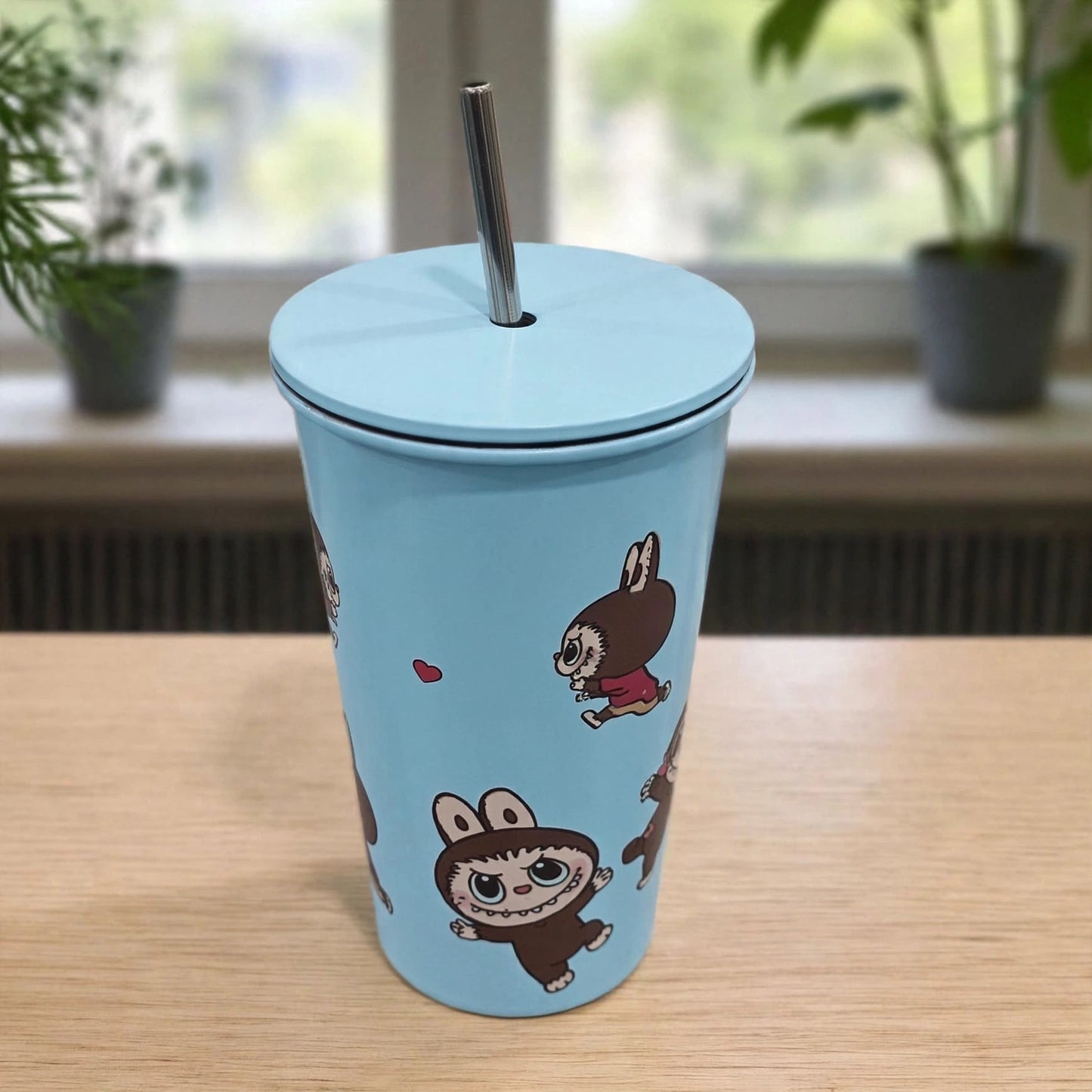 Pop Mart Labubu Time to Chill 24oz (700ML) Insulated Stainless Steel Tumbler with Metal Straw - Pastel Sky Blue