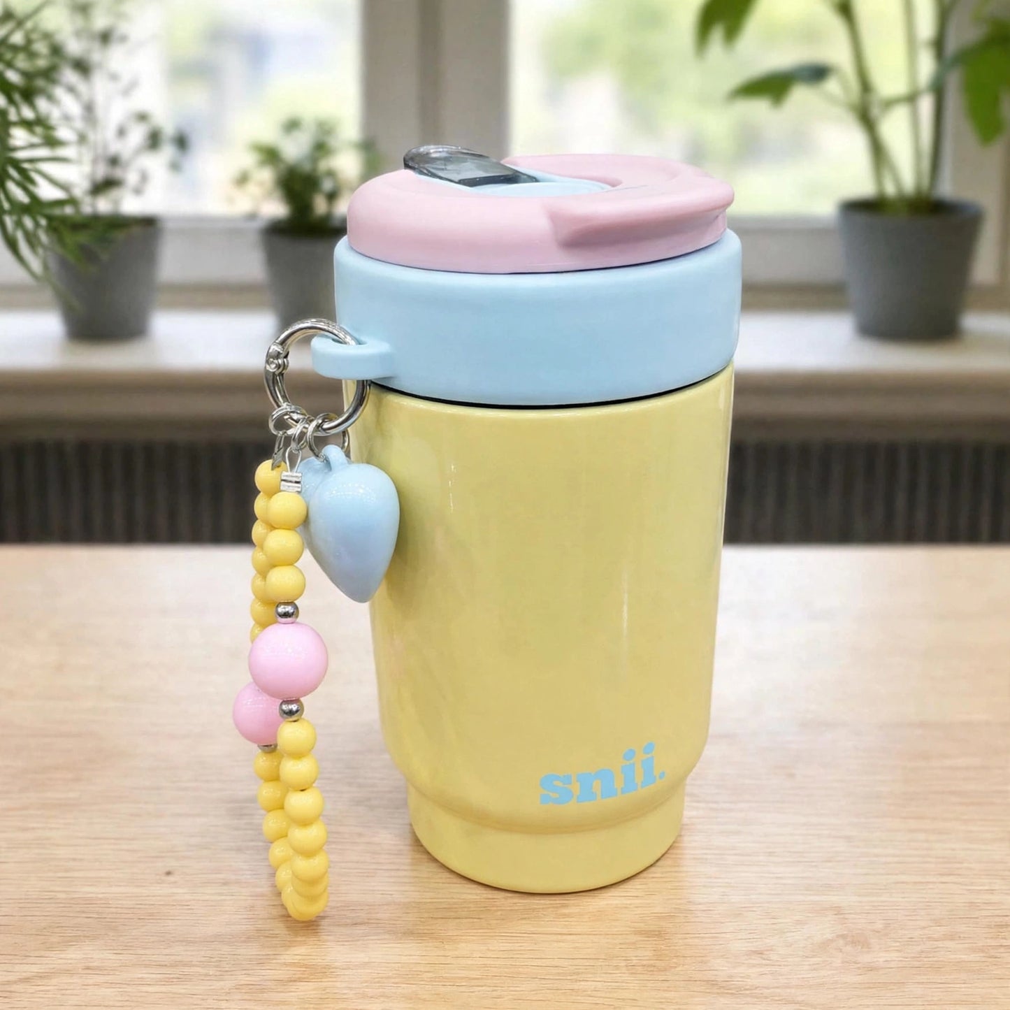 Kawaii Pastel Cinnamoroll Insulated Stainless Steel Tumbler with Heart Charm & Beaded Strap