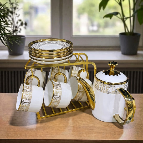 Luxury 18 Pcs Ceramic Tea & Coffee Set with Stand