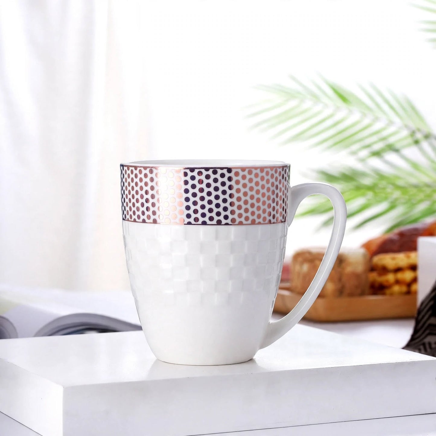 Modern Polka Dot Ceramic Mug – 350ml Embossed Checkerboard Porcelain Coffee and Tea Cup