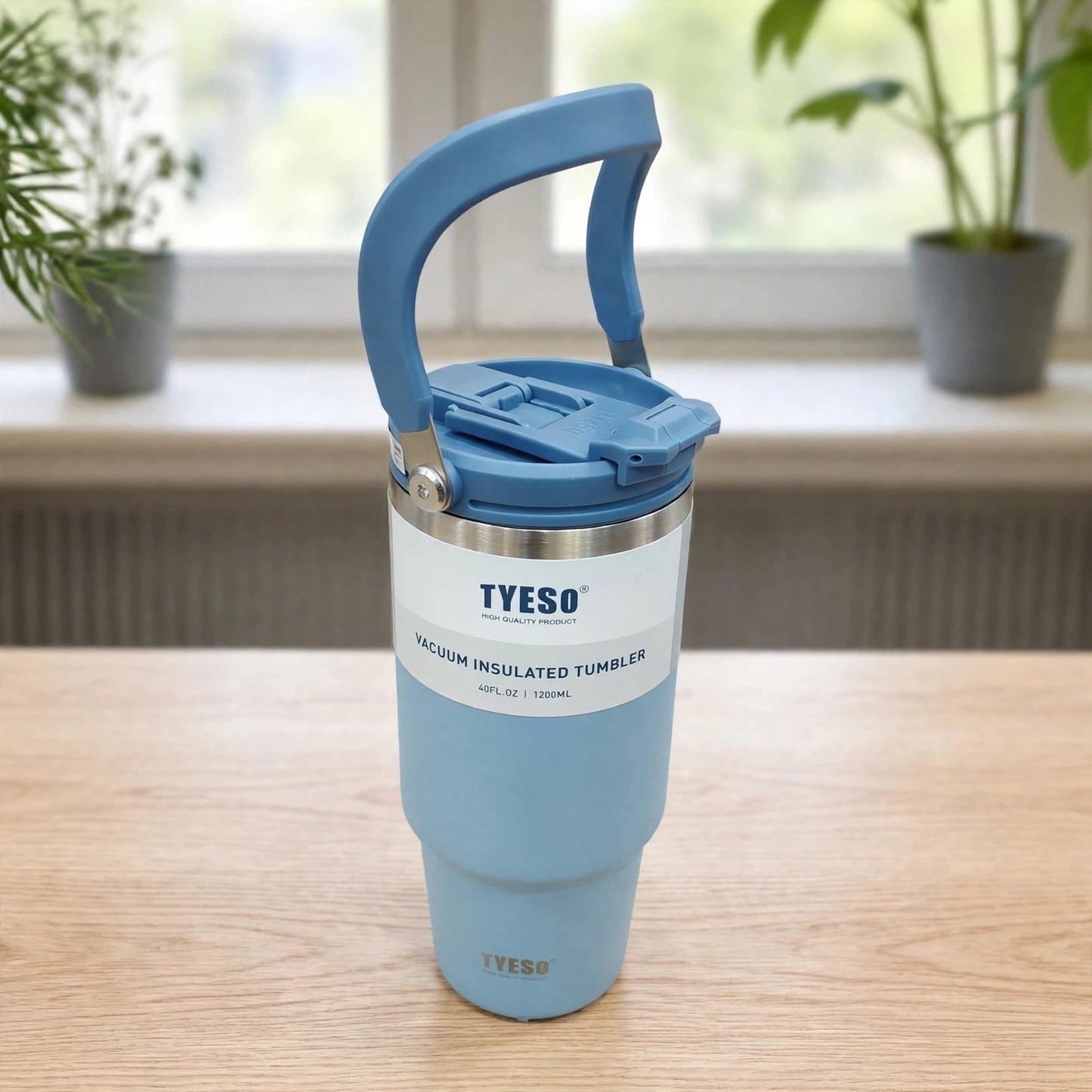 TYESO 40oz (1200ML) Vacuum Insulated Stainless Steel Tumbler with Swing Carry Handle — Pastel Blue
