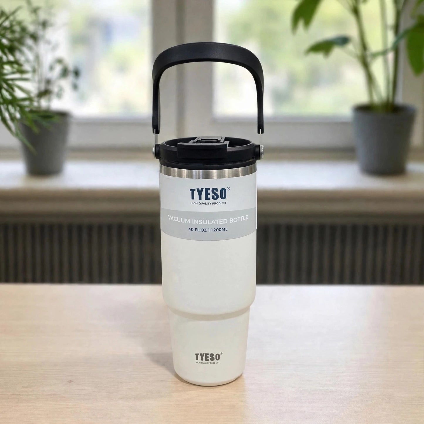 Tyeso 40oz (1200ML) Vacuum Insulated Stainless Steel Tumbler with Handle - Matte White