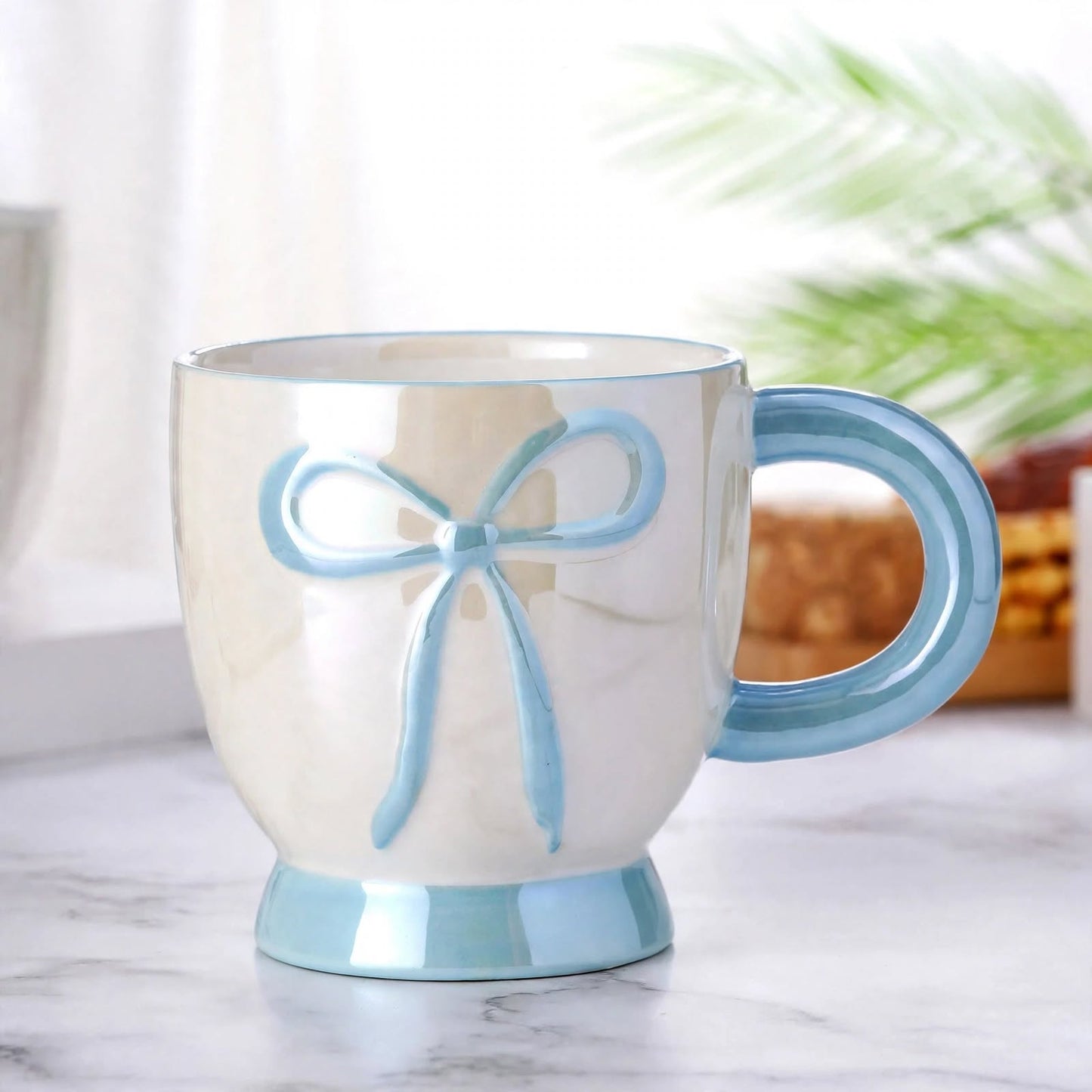 Premium 14 oz Ceramic Bowknot Mug – Cute Pearlescent Coquette Aesthetic Coffee and Tea Cup (400ml)