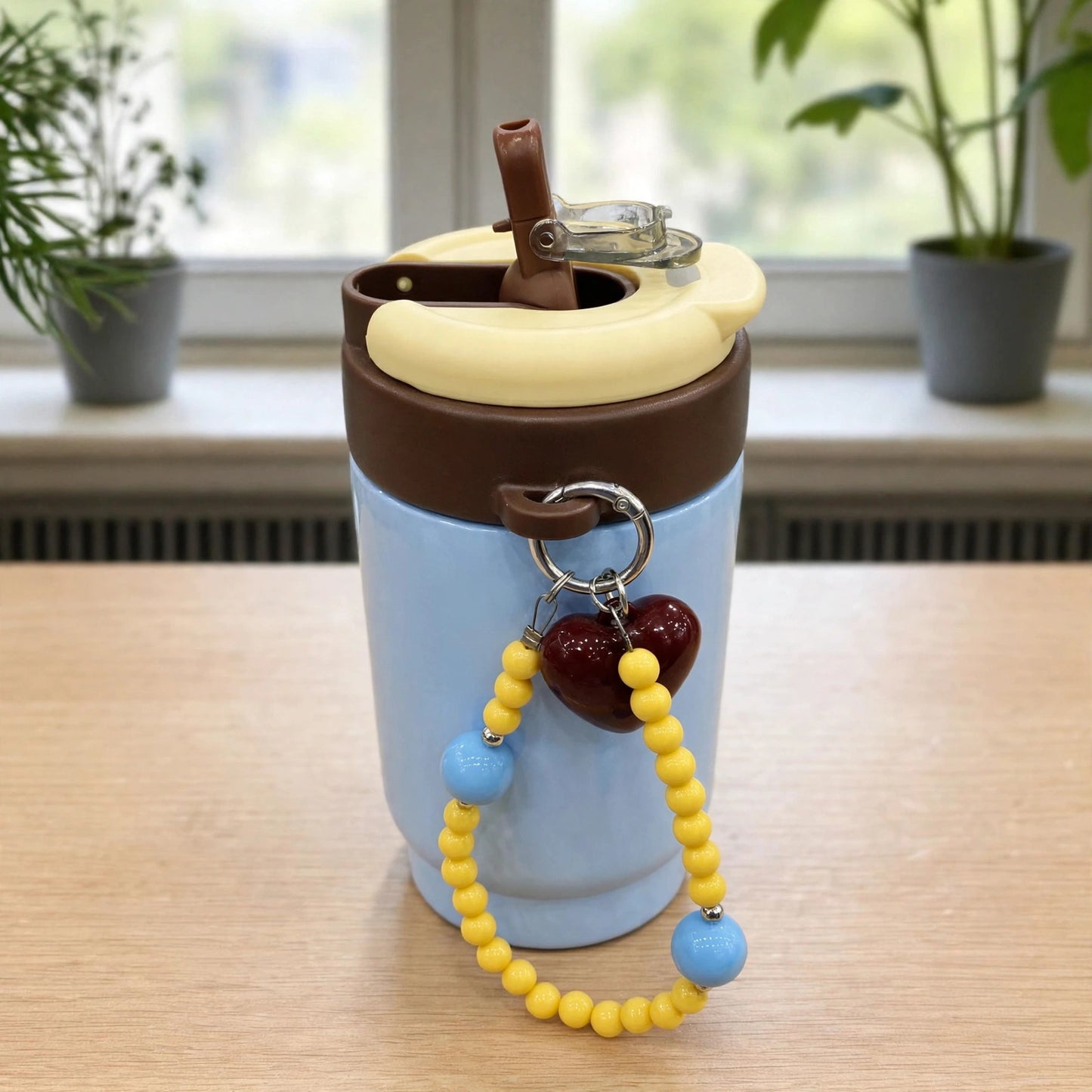 Kawaii Pastel Snoopy Insulated Stainless Steel Mini Tumbler with Heart Charm & Beaded Strap - 350ML