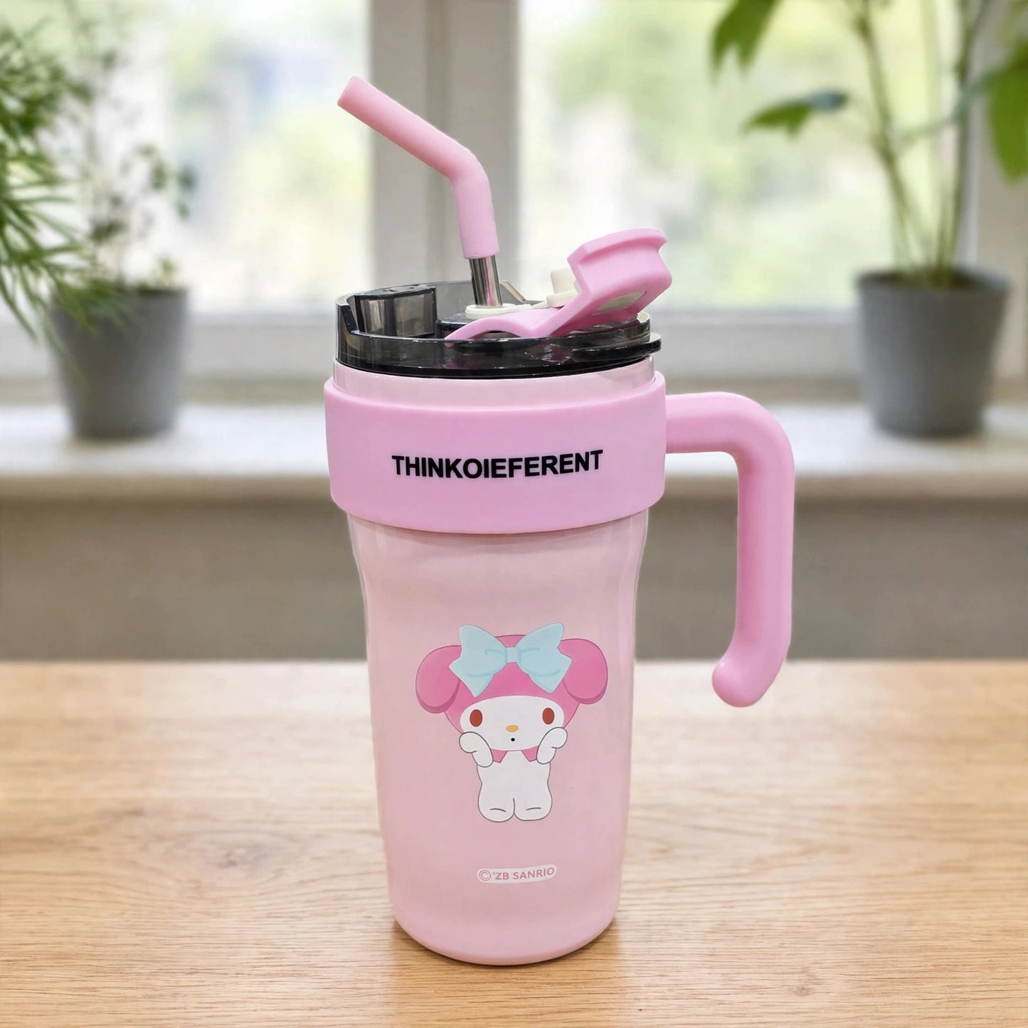 THINKOIEFERENT Genuine Sanrio My Melody 860ML Insulated Stainless Steel Tumbler Mug with Straw & Handle - Pastel Pink