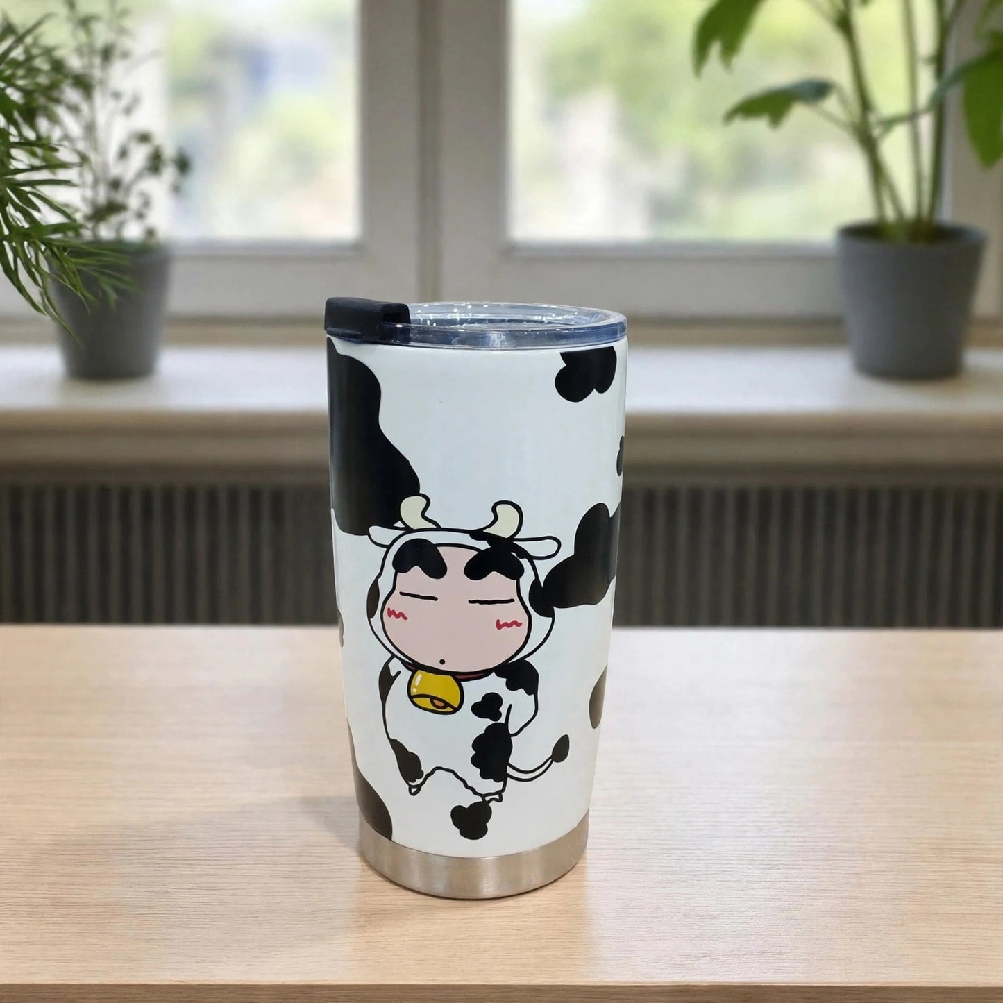 Cute Crayon Shin-chan Cow Print Stainless Steel Insulated Tumbler with Lid (20oz / 600ML)
