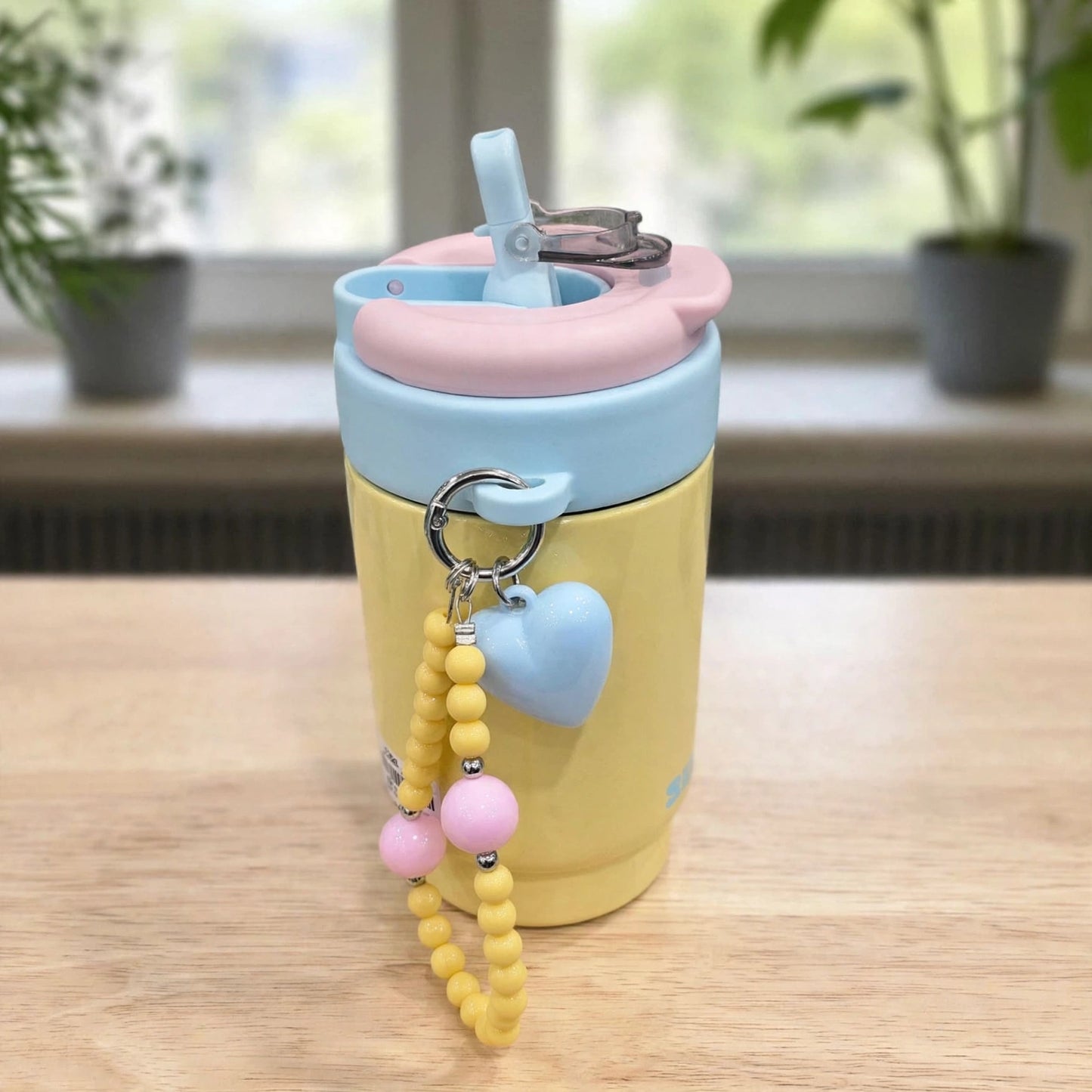 Kawaii Pastel Cinnamoroll Insulated Stainless Steel Tumbler with Heart Charm & Beaded Strap