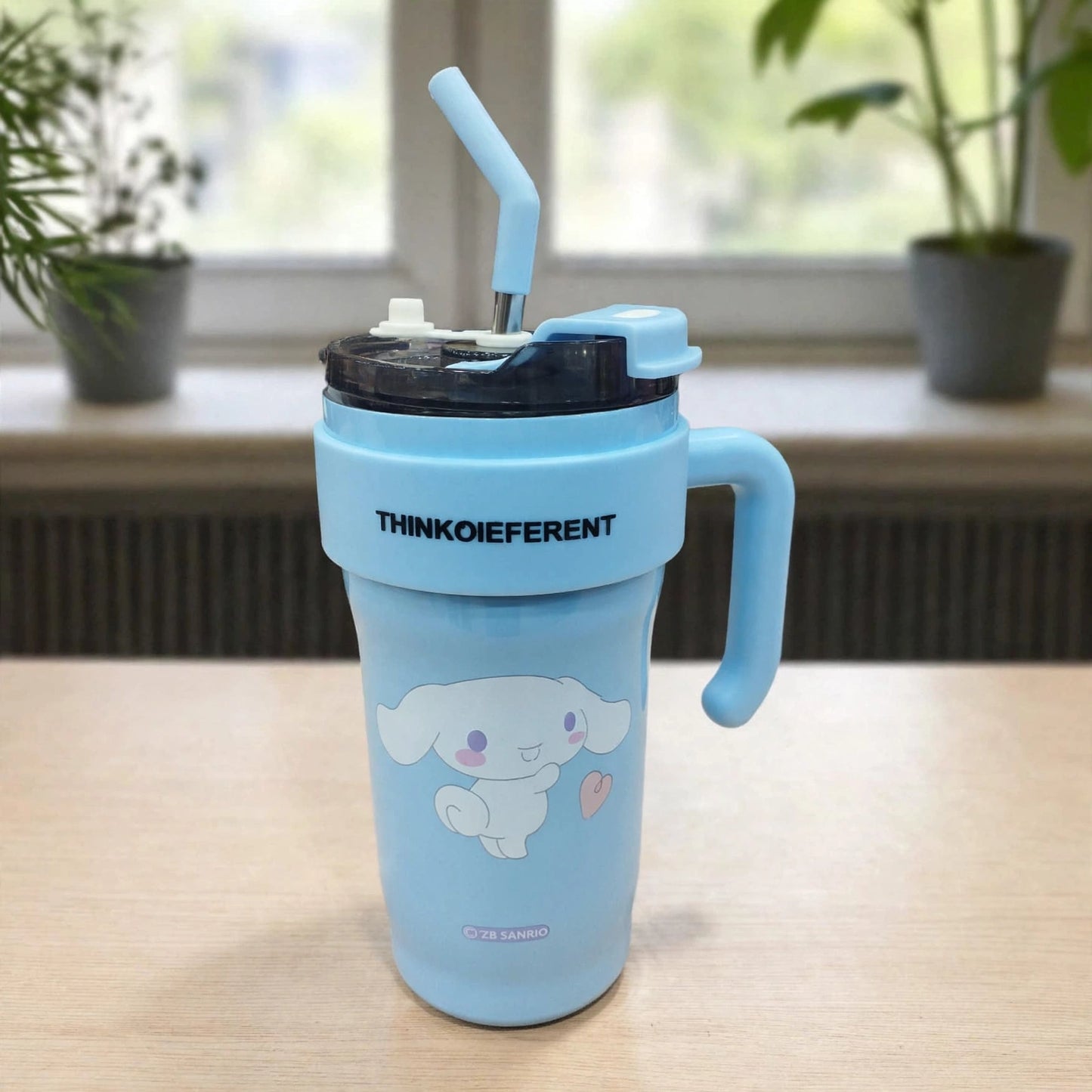 THINKOIEFERENT Genuine Sanrio Cinnamoroll 860ML Insulated Stainless Steel Tumbler Mug with Straw & Handle - Sky Blue
