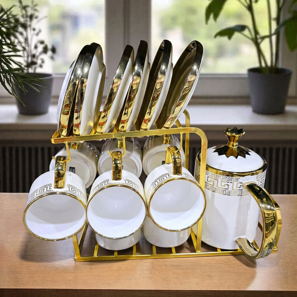 Luxury 18 Pcs Ceramic Tea & Coffee Set with Stand