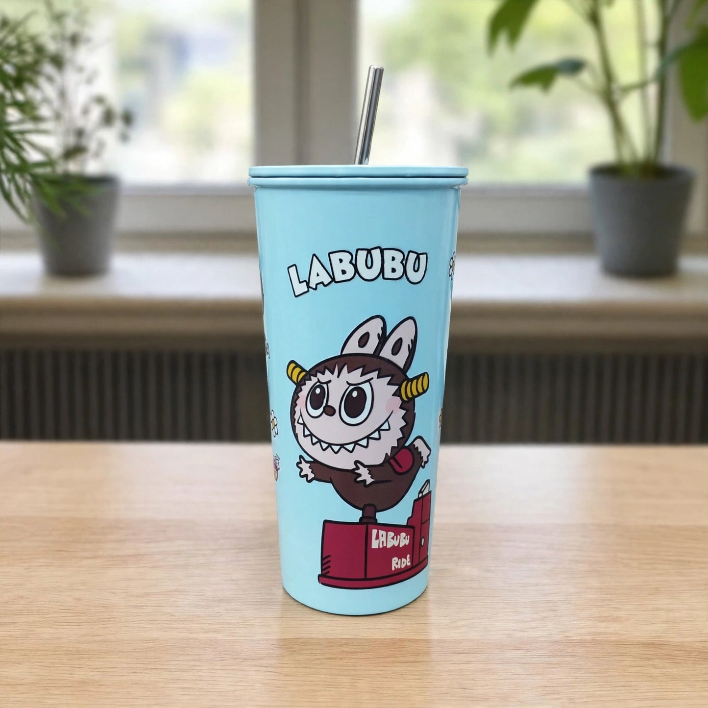 Pop Mart Labubu Time to Chill 24oz (700ML) Insulated Stainless Steel Tumbler with Metal Straw - Pastel Sky Blue