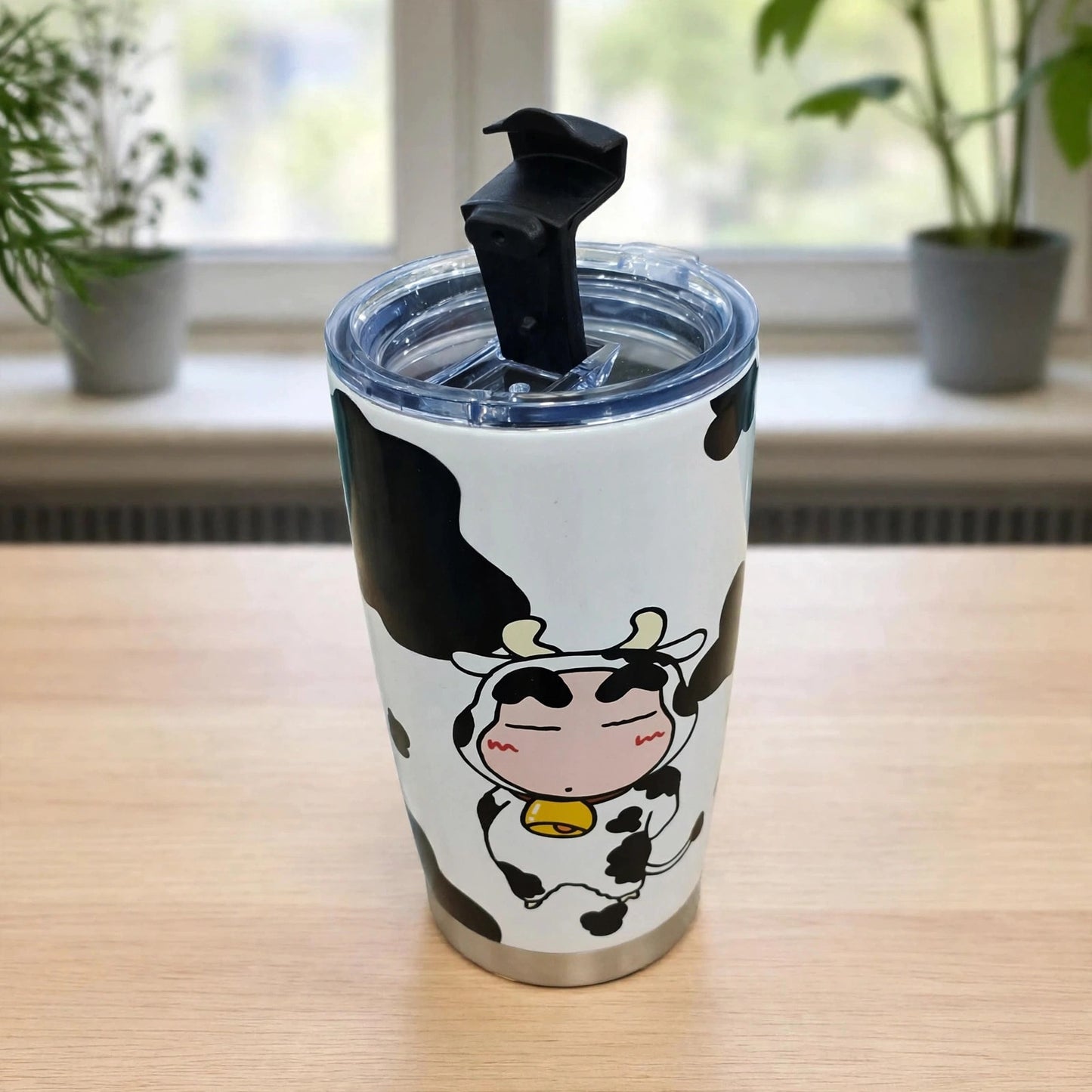 Cute Crayon Shin-chan Cow Print Stainless Steel Insulated Tumbler with Lid (20oz / 600ML)