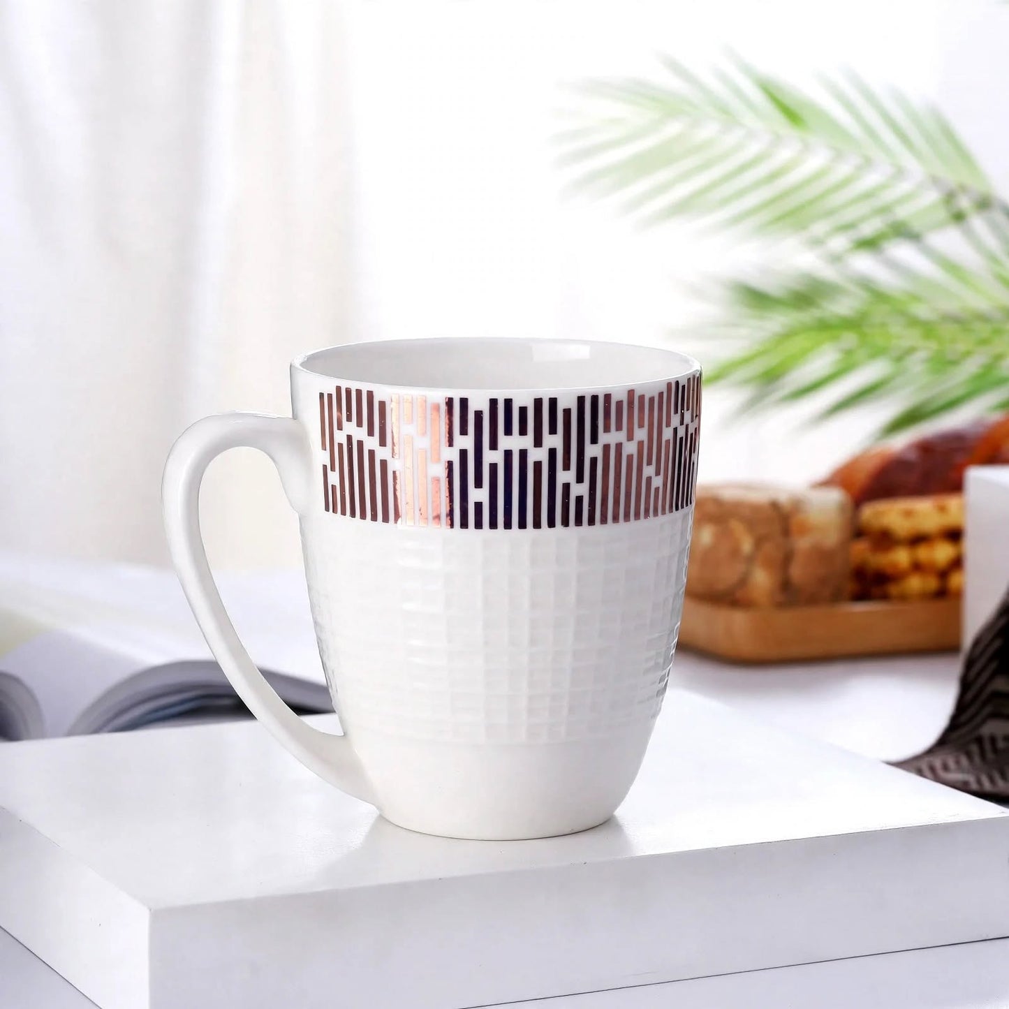 Modern Geometric Stripe Ceramic Mug – 350ml Embossed Checkerboard Porcelain Coffee and Tea Cup