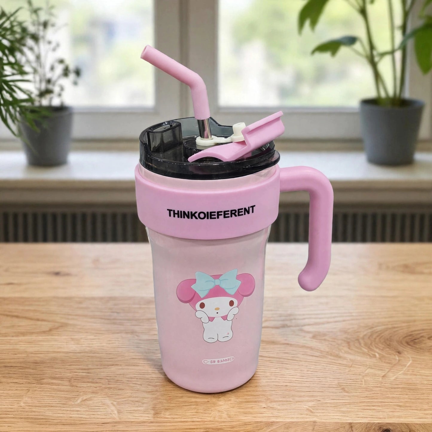 THINKOIEFERENT Genuine Sanrio My Melody 860ML Insulated Stainless Steel Tumbler Mug with Straw & Handle - Pastel Pink
