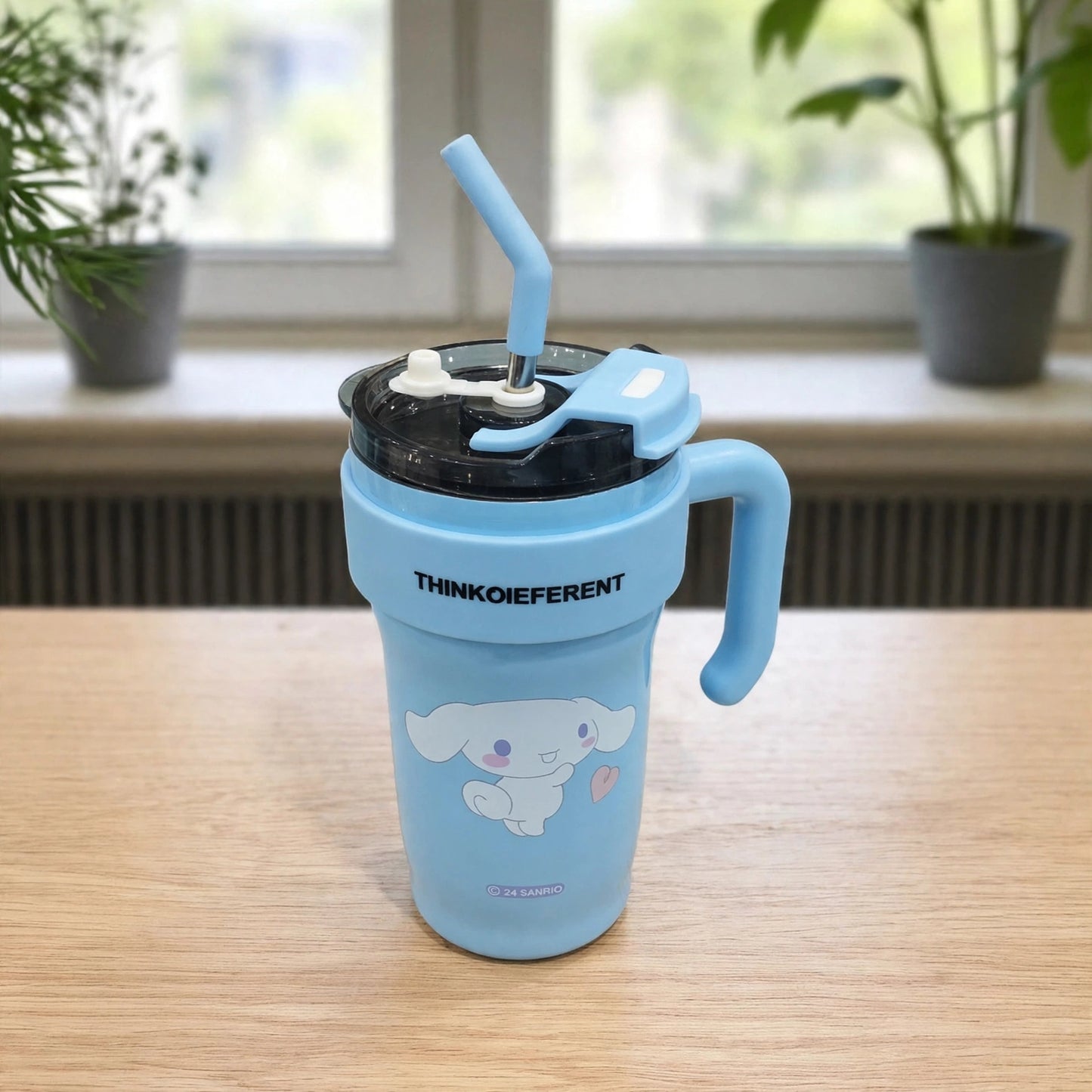 THINKOIEFERENT Genuine Sanrio Cinnamoroll 860ML Insulated Stainless Steel Tumbler Mug with Straw & Handle - Sky Blue