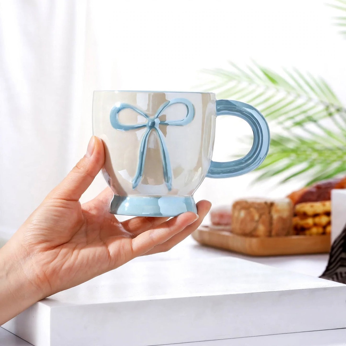 Premium 14 oz Ceramic Bowknot Mug – Cute Pearlescent Coquette Aesthetic Coffee and Tea Cup (400ml)