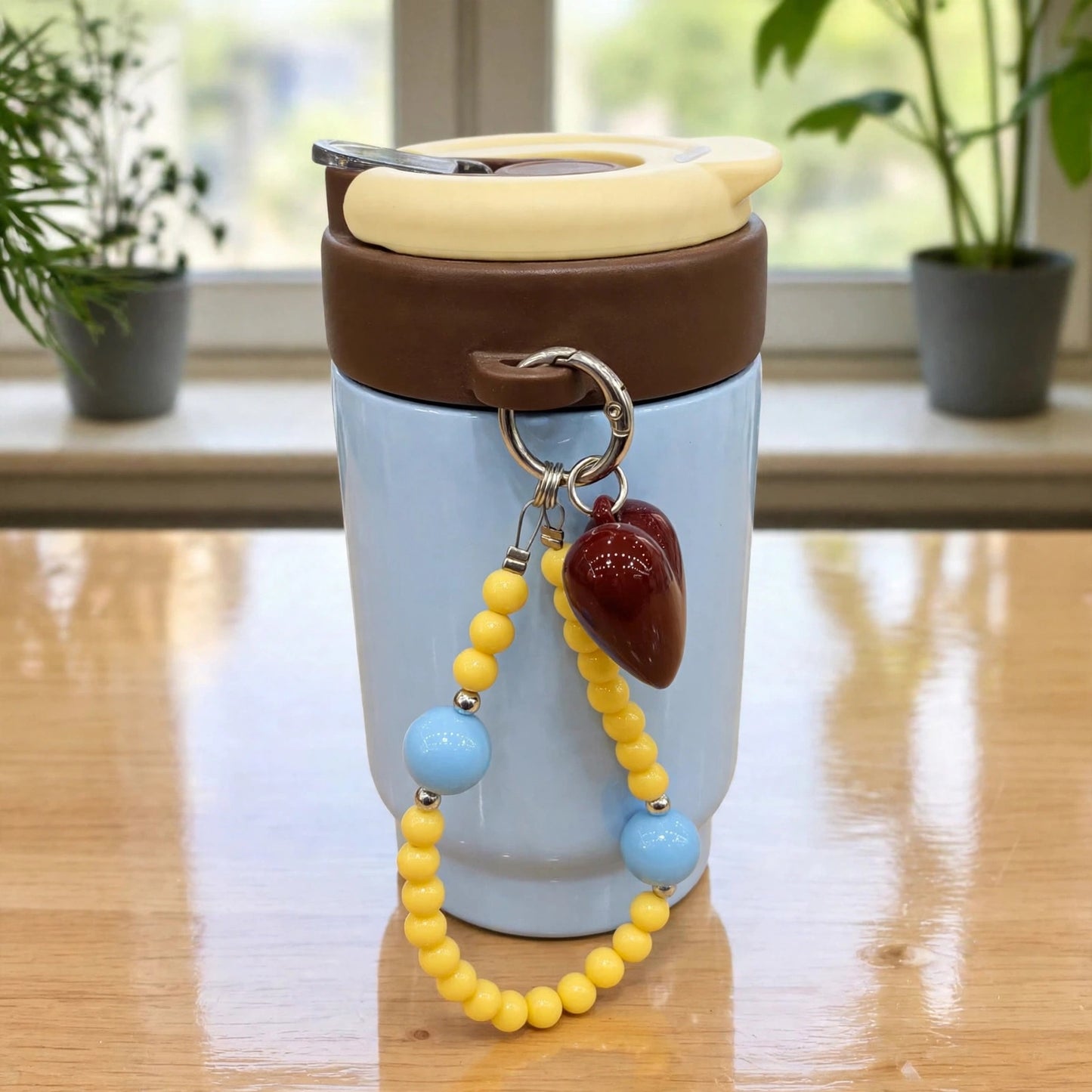 Kawaii Pastel Snoopy Insulated Stainless Steel Mini Tumbler with Heart Charm & Beaded Strap - 350ML