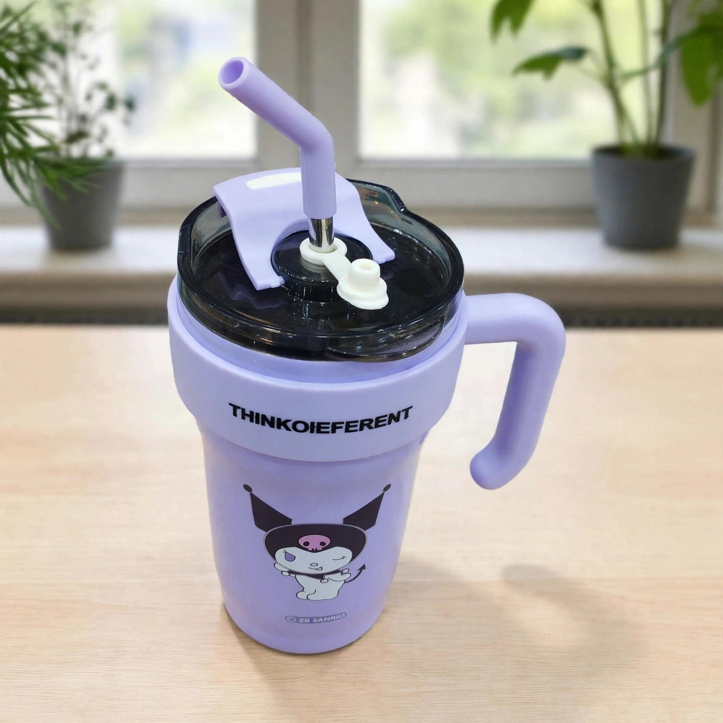 Kuromi 850ml Stainless Steel Insulated Tumbler Mug With Handle & Straw - Purple