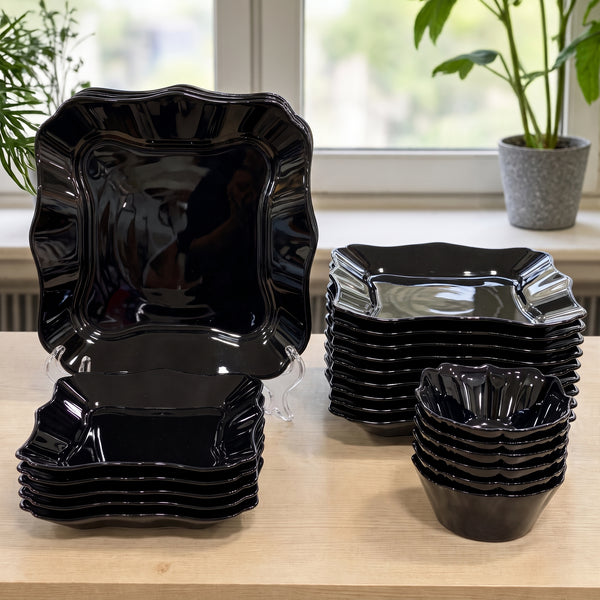 Elegant Glossy Black 24-Piece Ceramic Dinnerware Set