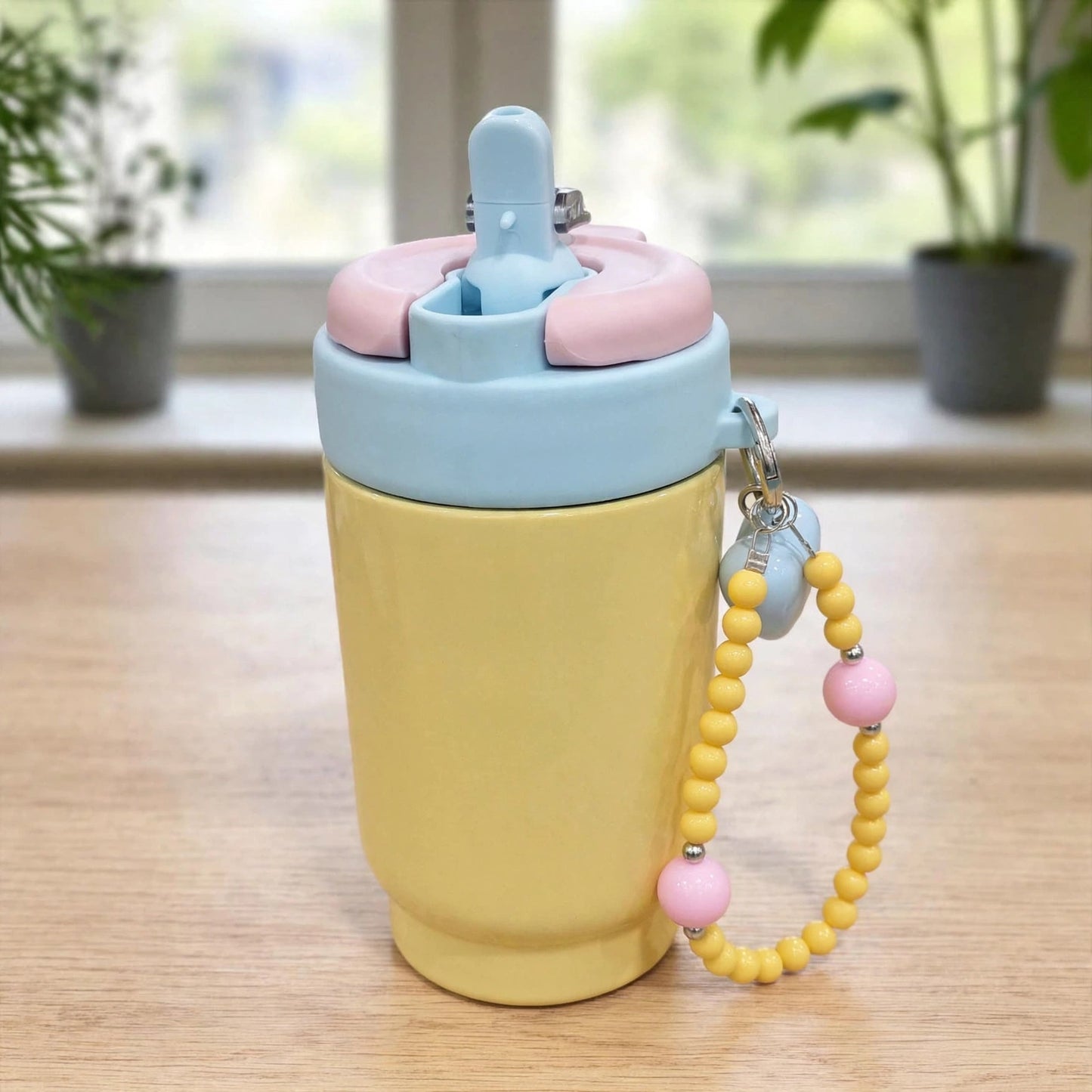 Kawaii Pastel Cinnamoroll Insulated Stainless Steel Tumbler with Heart Charm & Beaded Strap