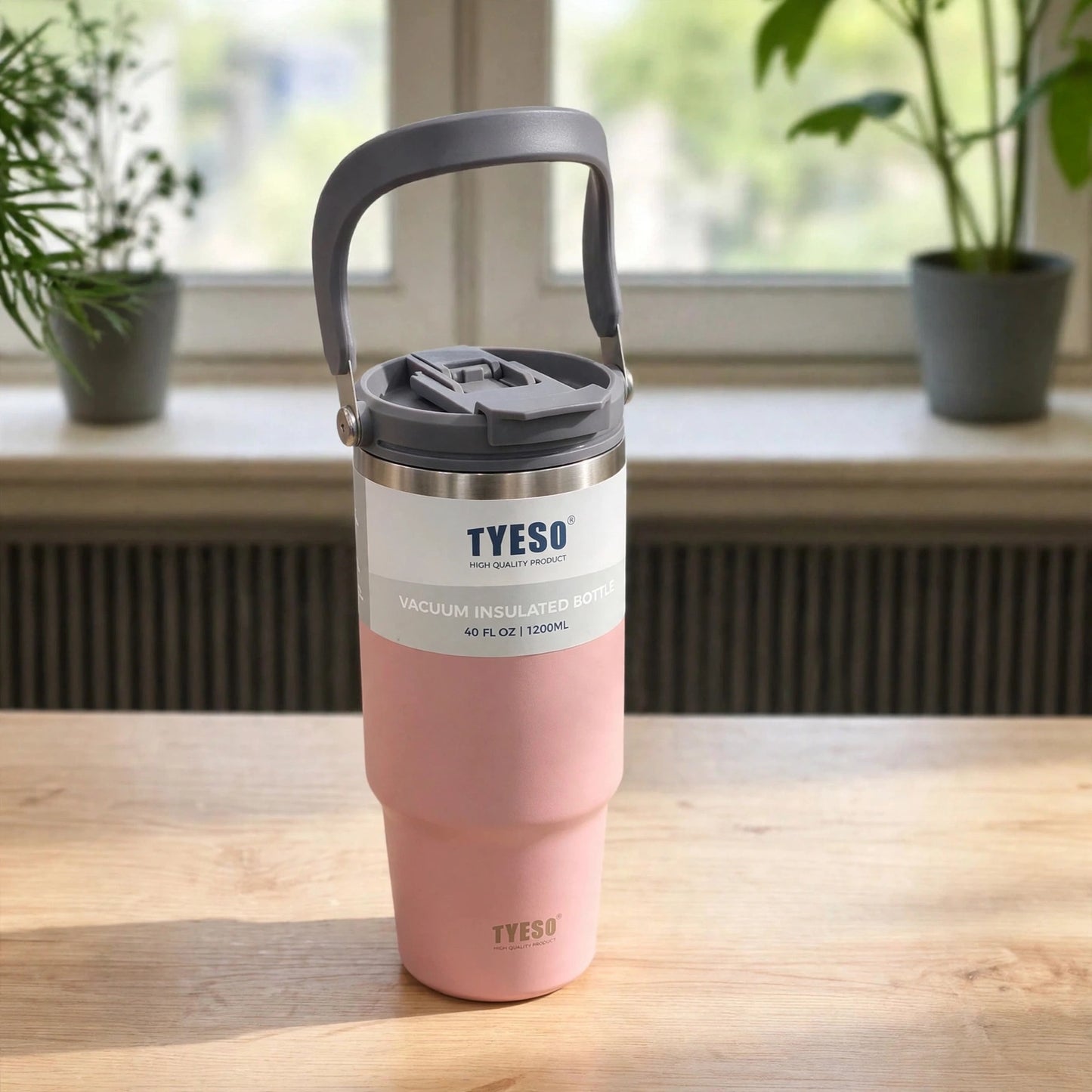 Tyeso 40oz (1200ML) Vacuum Insulated Stainless Steel Tumbler with Swing Carry Handle