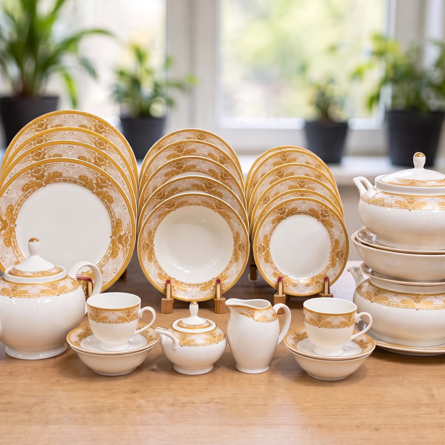 Imperial Gold 61-Piece Premium Porcelain Luxury Dinner & Tea Set - 8 Person Serving