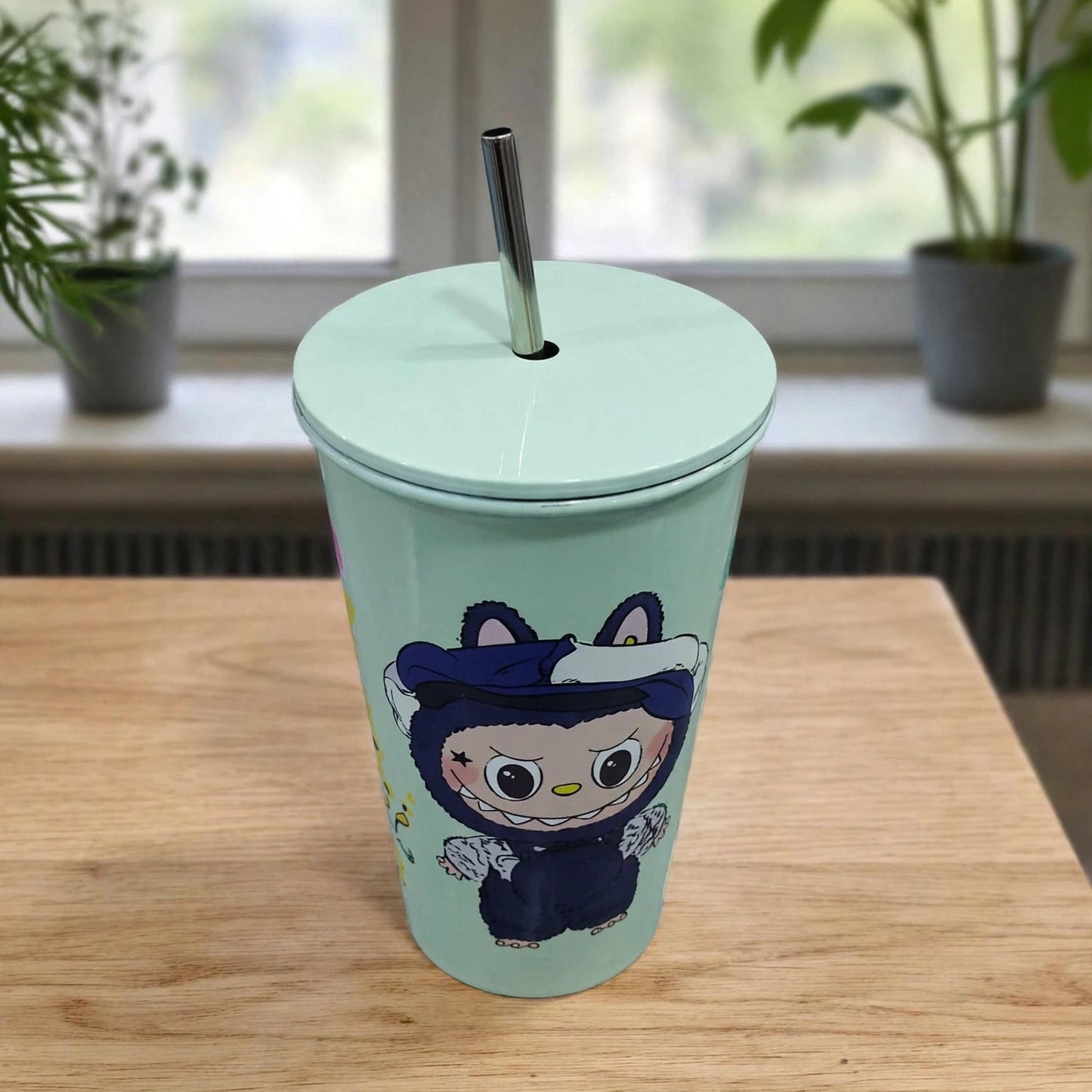 Pop Mart Labubu Monster Overalls Mint Green 24oz (700ML) Insulated Stainless Steel Tumbler with Metal Straw