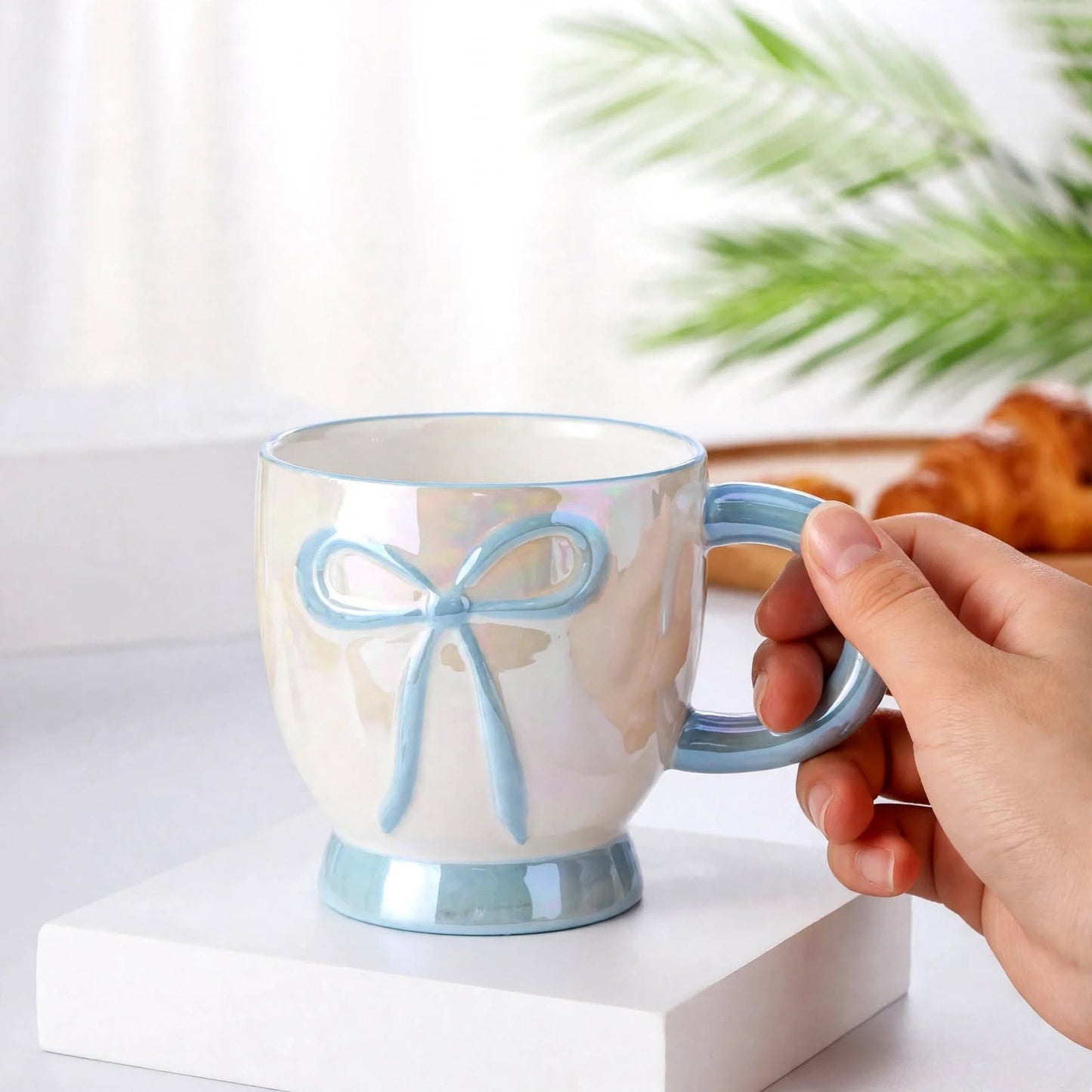Premium 14 oz Ceramic Bowknot Mug – Cute Pearlescent Coquette Aesthetic Coffee and Tea Cup (400ml)