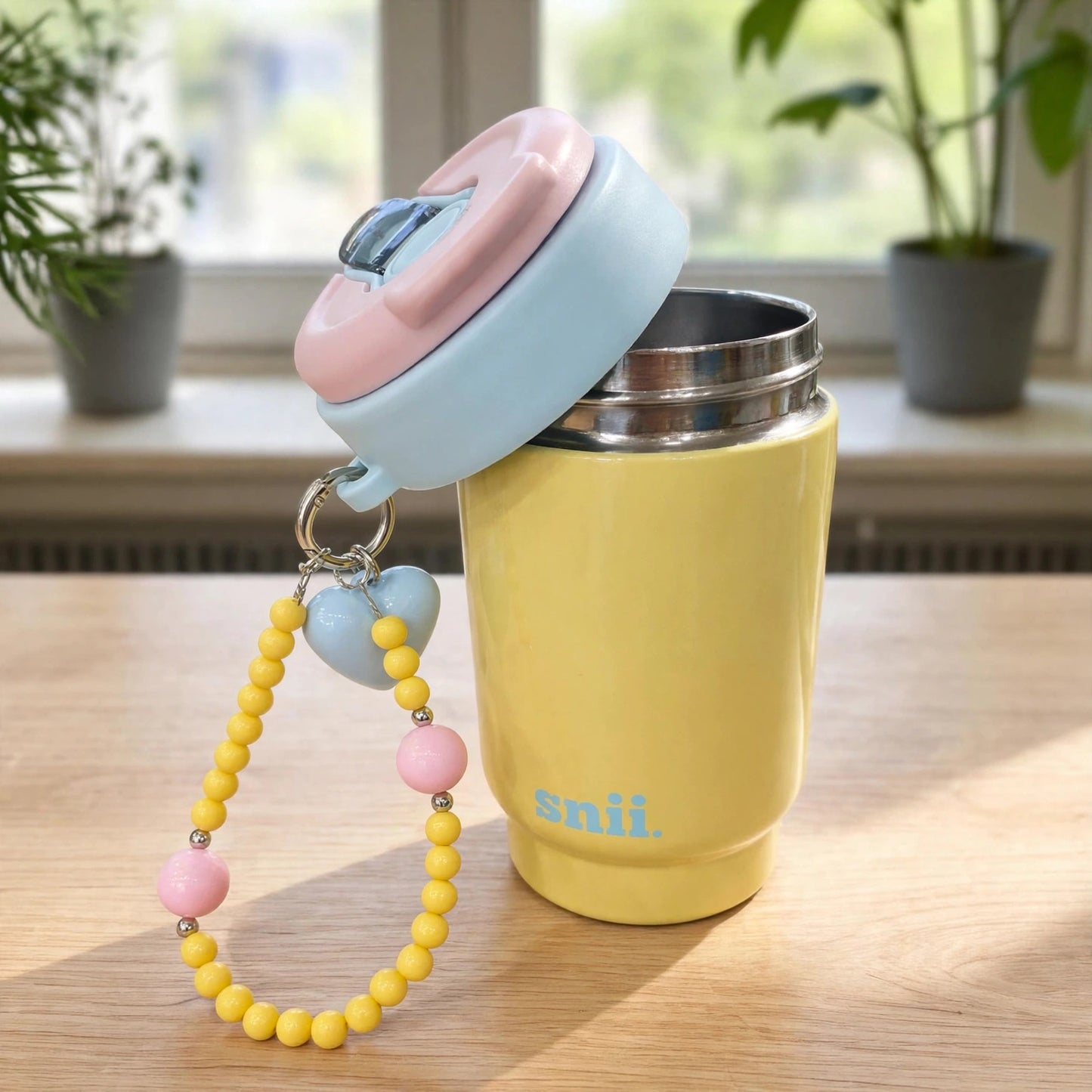 Kawaii Pastel Cinnamoroll Insulated Stainless Steel Tumbler with Heart Charm & Beaded Strap