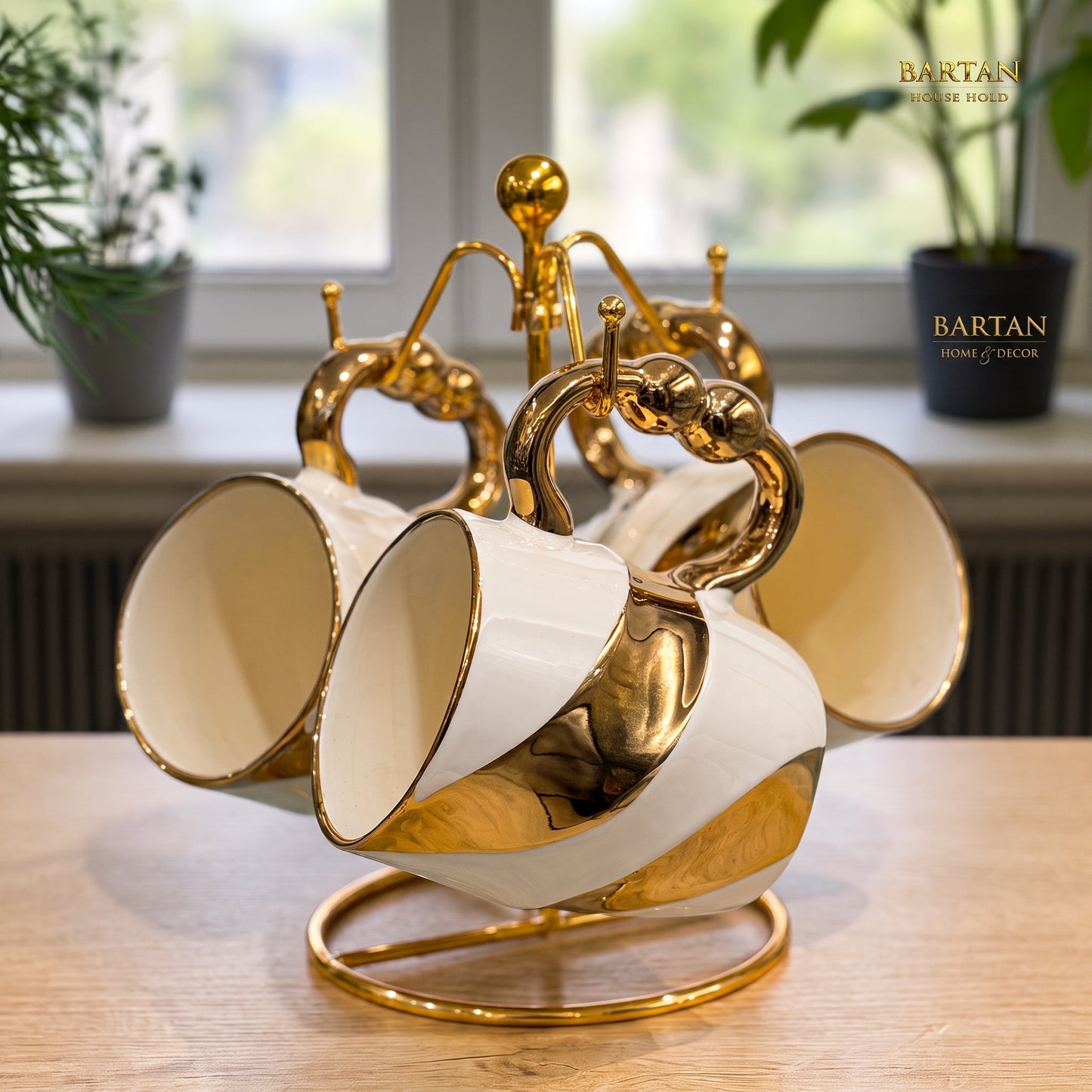 Luxury 15 Pcs Swirl Ceramic Tea Set with Tray & Stand