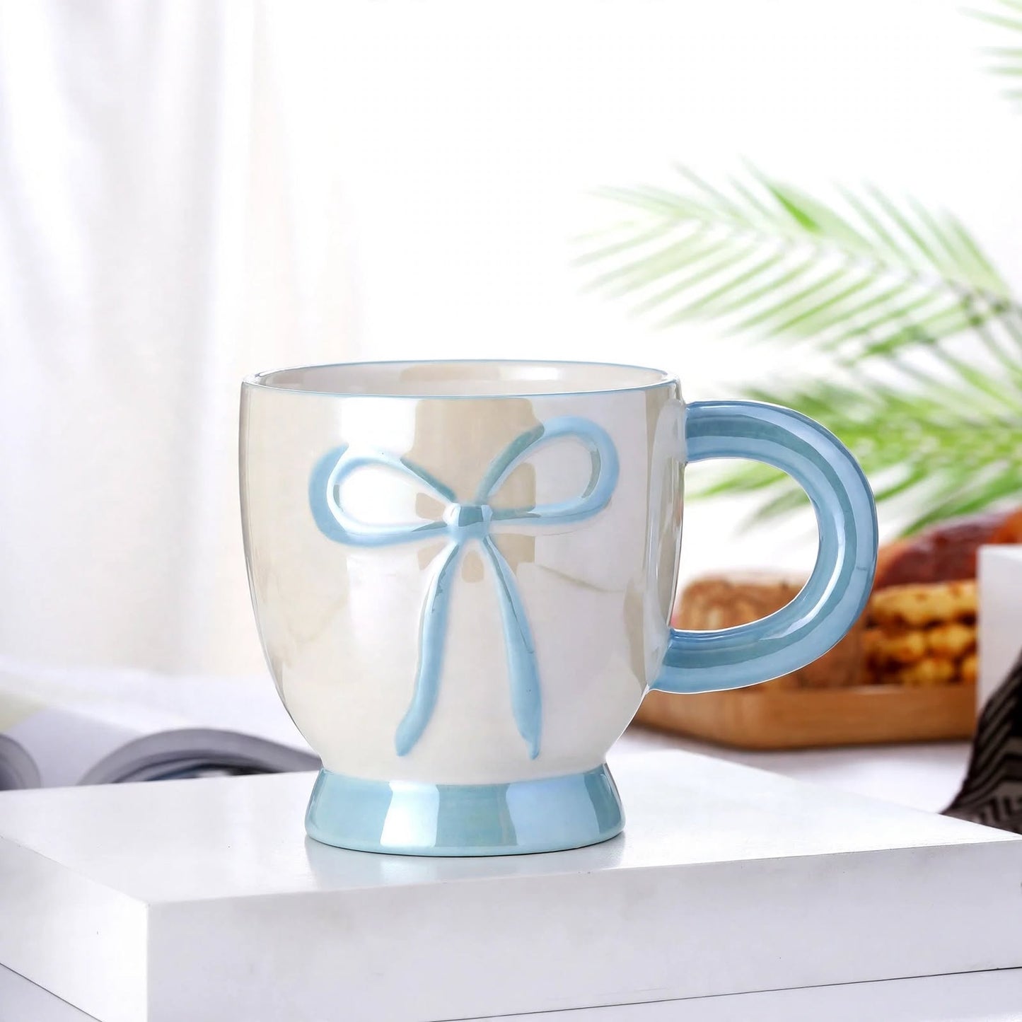 Premium 14 oz Ceramic Bowknot Mug – Cute Pearlescent Coquette Aesthetic Coffee and Tea Cup (400ml)